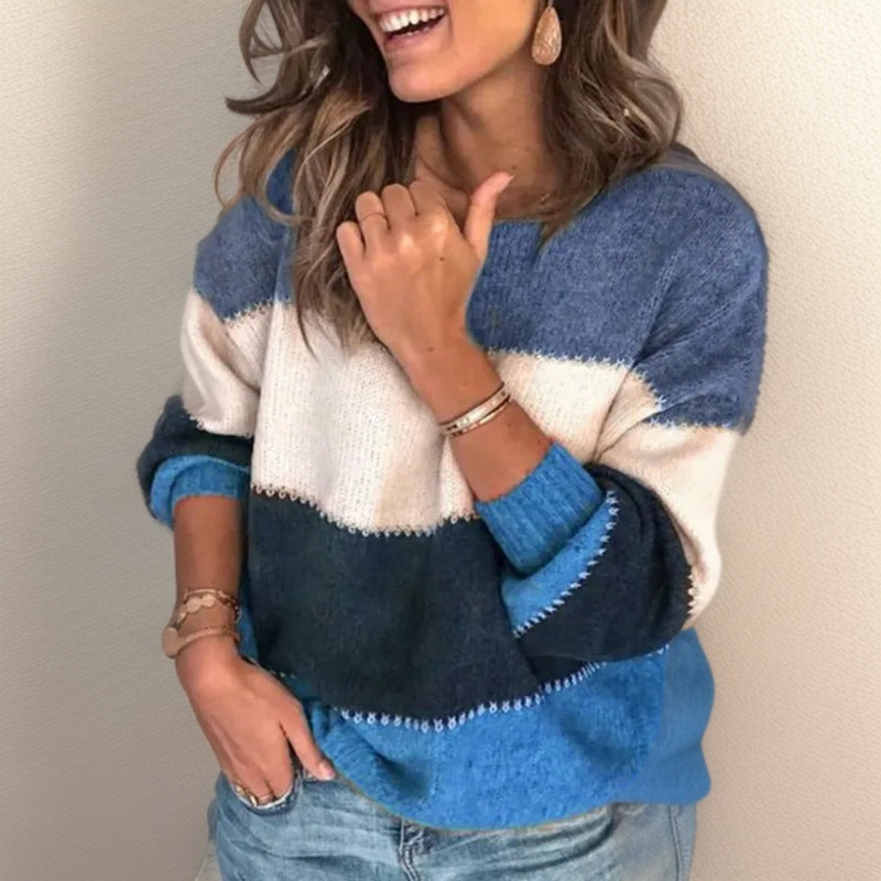 Luxe Striped Comfort Sweater - Celeste-Blue-XS-State of Style