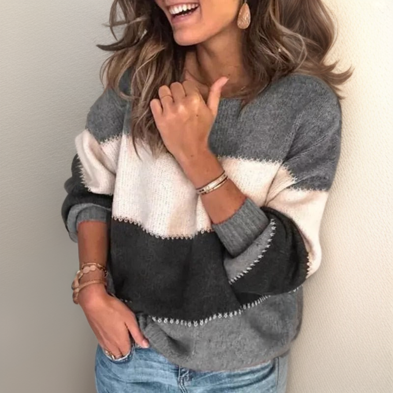 Luxe Striped Comfort Sweater - Celeste-Grey-XS-State of Style