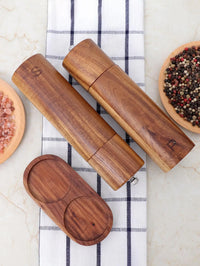 Luxe Wooden Salt & Pepper Grinder Set with Tray - WoodSpice-State of Style