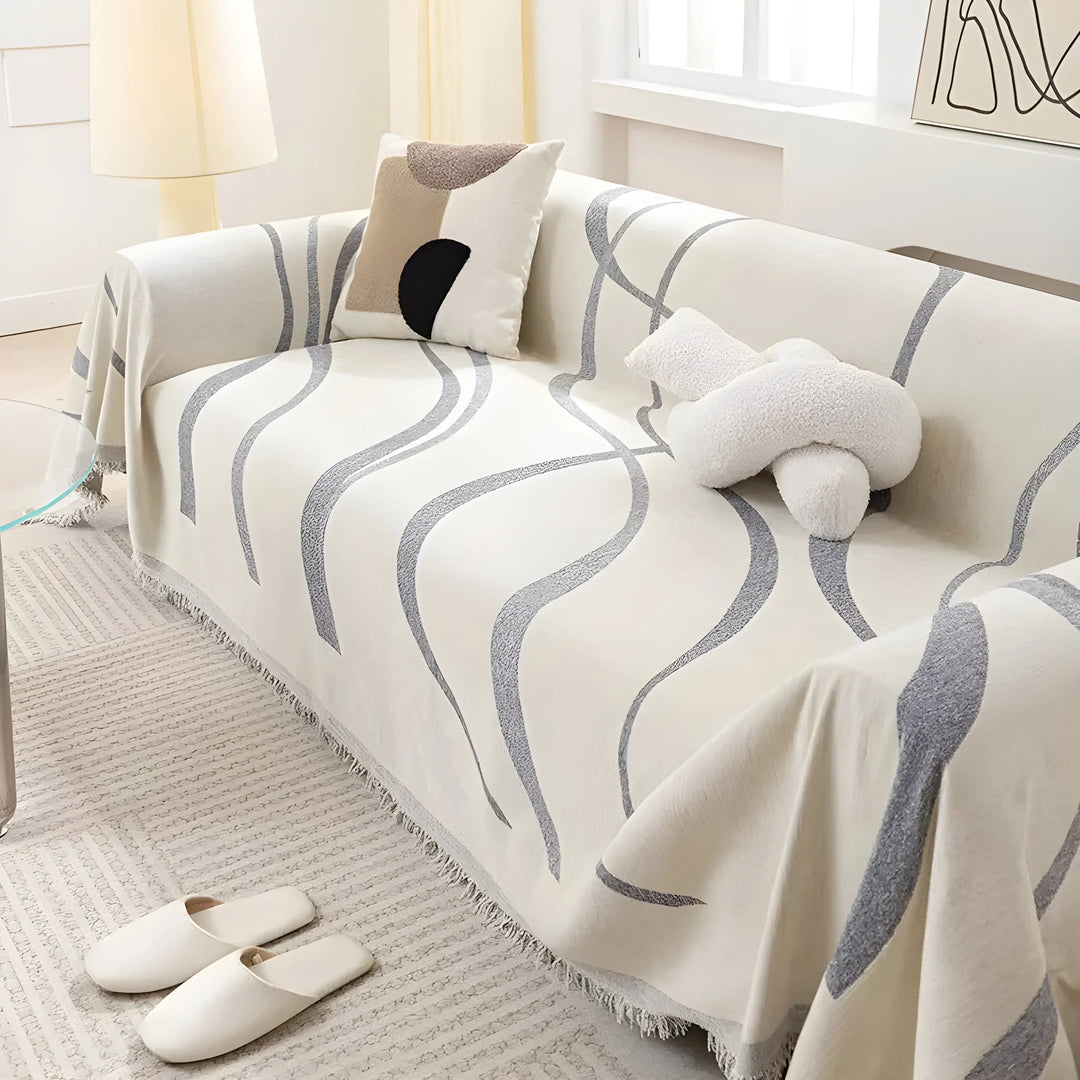 LuxeCasa Reversible Chenille/Cotton Sofa Cover-180x130cm-Grey-State of Style