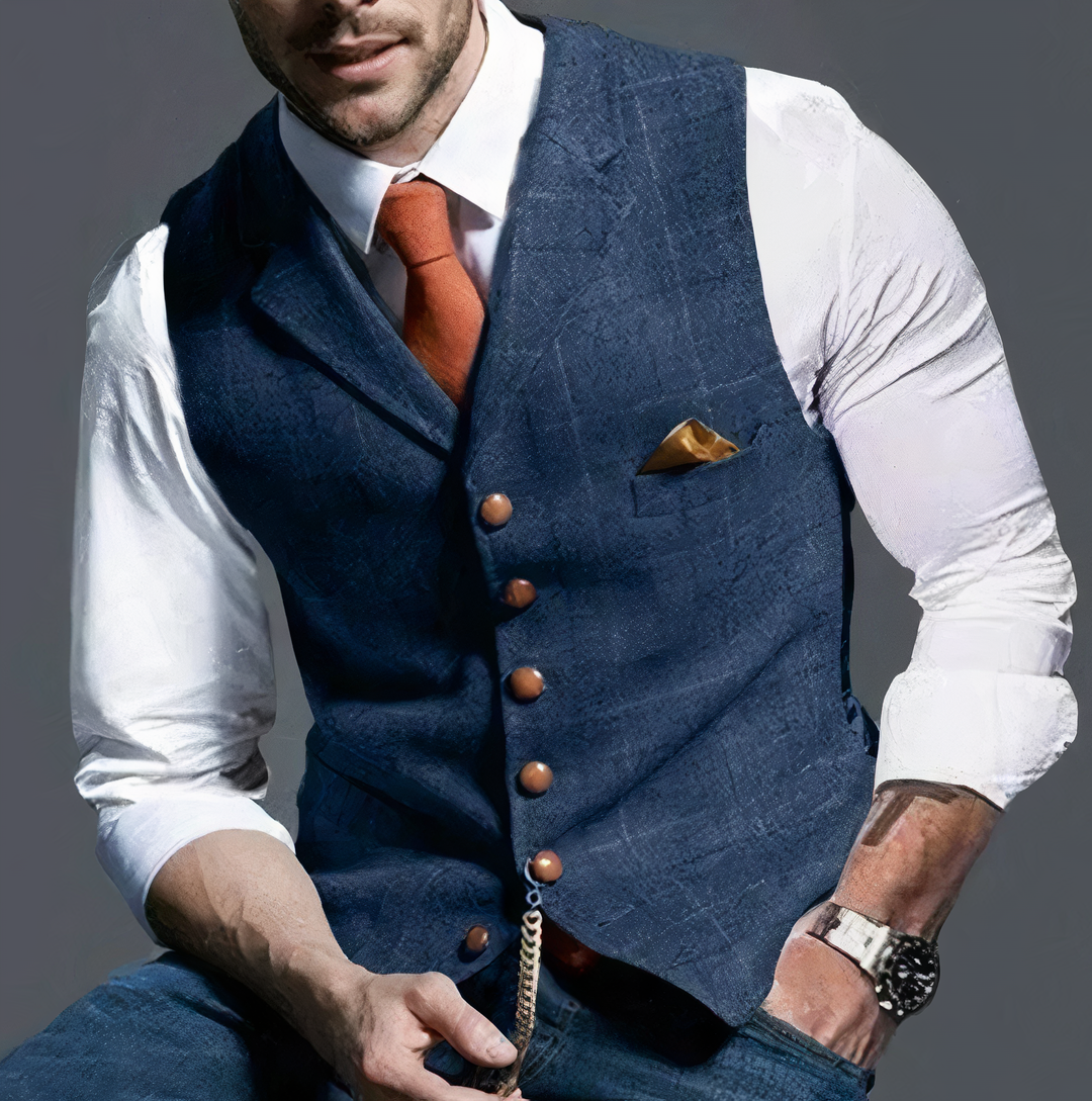 Luxurious Checked Men's Waistcoat - Edward-Blue-S-State of Style