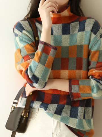 Luxurious Checked Women's Sweater - Eveline-S-State of Style