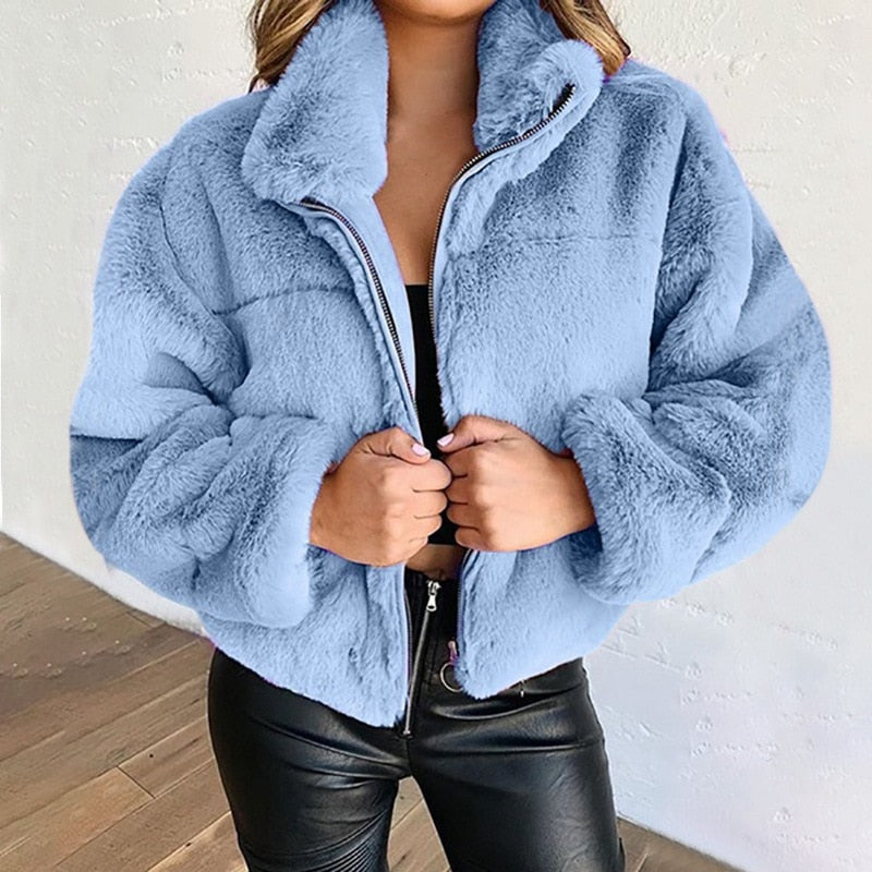 Luxurious Faux Fur Coat | Women's Winter Jacket-Blue-S-State of Style