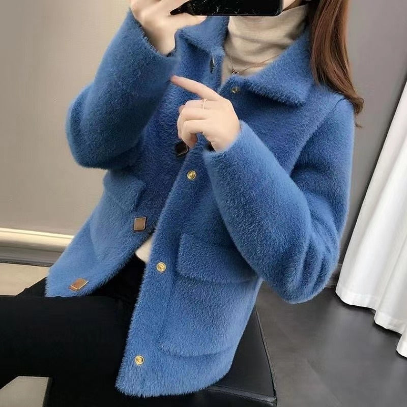 Luxurious Faux Fur Jacket | Iqra Women's Fashion-Blue-S-State of Style