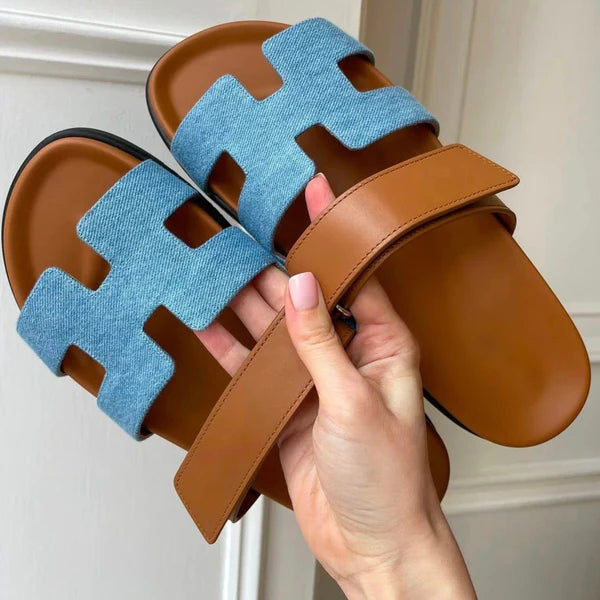 Luxurious Isobel Leather Slides for Women-Denim Blue-5-State of Style