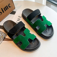 Luxurious Isobel Leather Slides for Women-Green-5-State of Style
