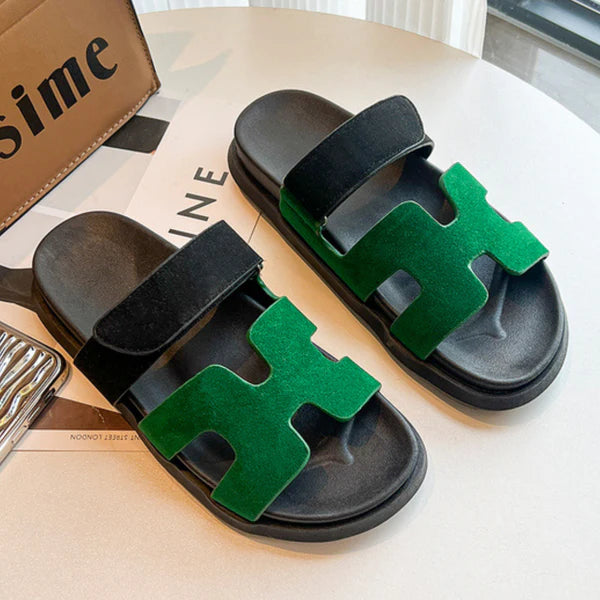Luxurious Isobel Leather Slides for Women-Green-5-State of Style