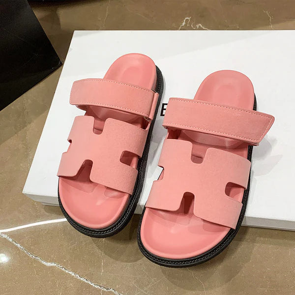 Luxurious Isobel Leather Slides for Women-Pink-5-State of Style