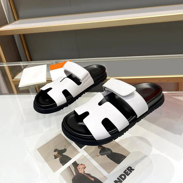 Luxurious Isobel Leather Slides for Women-White-5-State of Style