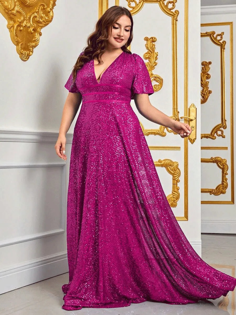 Luxurious Plus-Size Maxi Evening Dress-Pink-L-State of Style