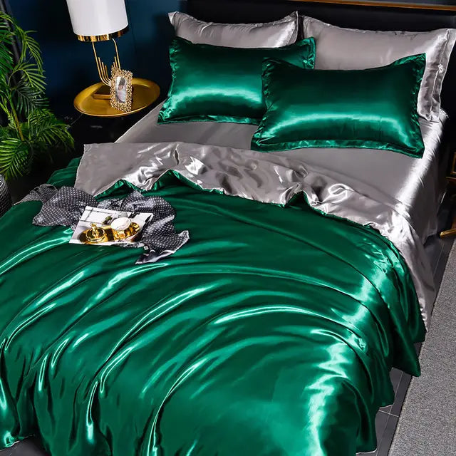Luxurious Satin Duvet Cover - SilkSerenity-Green-150X200CM-State of Style