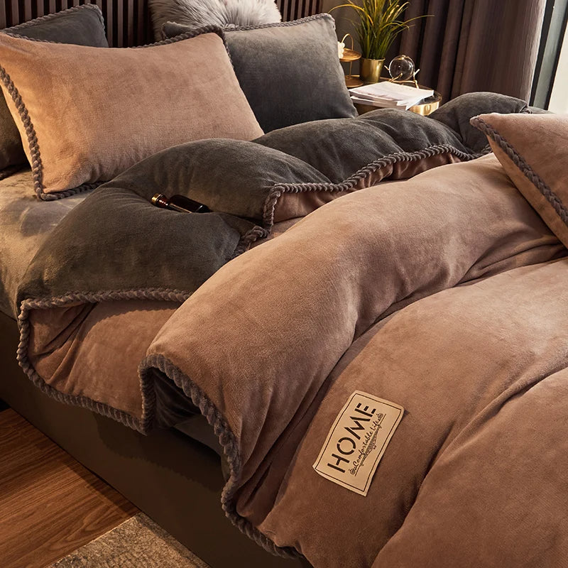Luxurious Velvet Fleece Duvet Cover Set - PlushHaven-Beige-1.5m Bed-State of Style