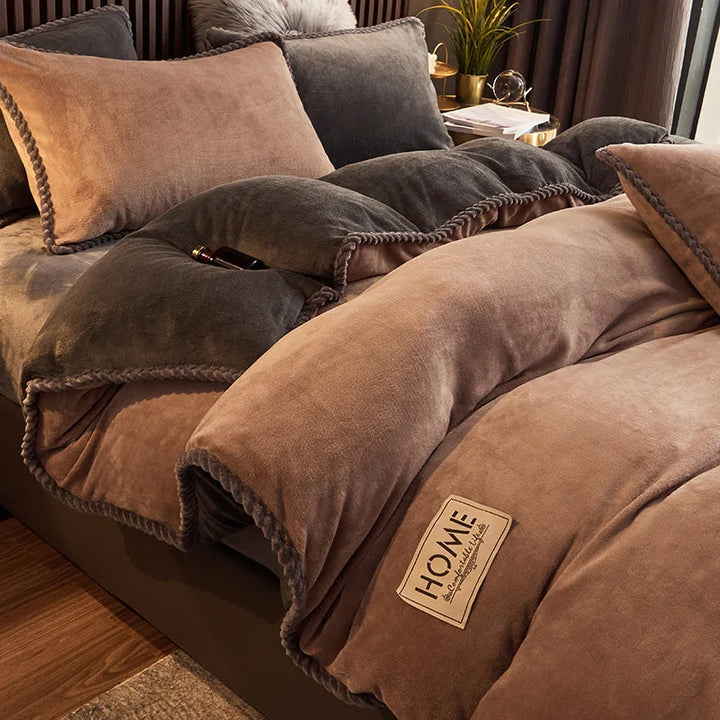 Luxurious Velvet Fleece Duvet Cover Set - PlushHaven-Beige-1.5m Bed-State of Style