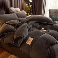 Luxurious Velvet Fleece Duvet Cover Set - PlushHaven-Black-1.5m Bed-State of Style