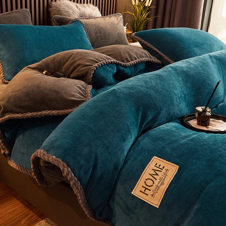 Luxurious Velvet Fleece Duvet Cover Set - PlushHaven-Blue-1.5m Bed-State of Style