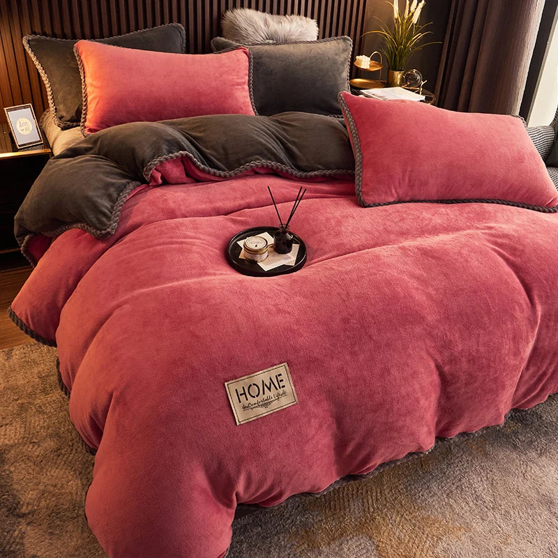 Luxurious Velvet Fleece Duvet Cover Set - PlushHaven-Dark Pink-1.5m Bed-State of Style