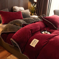 Luxurious Velvet Fleece Duvet Cover Set - PlushHaven-Dark Pink-1.5m Bed-State of Style