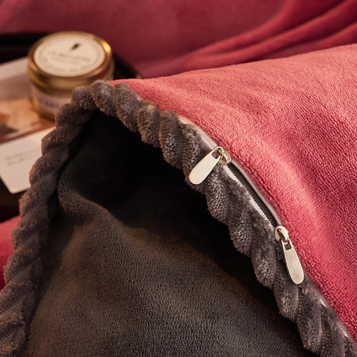 Luxurious Velvet Fleece Duvet Cover Set - PlushHaven-Dark Pink-1.5m Bed-State of Style