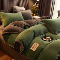 Luxurious Velvet Fleece Duvet Cover Set - PlushHaven-Green-1.5m Bed-State of Style