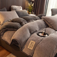 Luxurious Velvet Fleece Duvet Cover Set - PlushHaven-Grey-1.5m Bed-State of Style