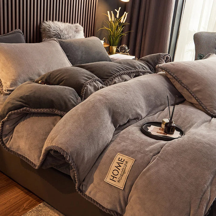 Luxurious Velvet Fleece Duvet Cover Set - PlushHaven-Grey-1.5m Bed-State of Style