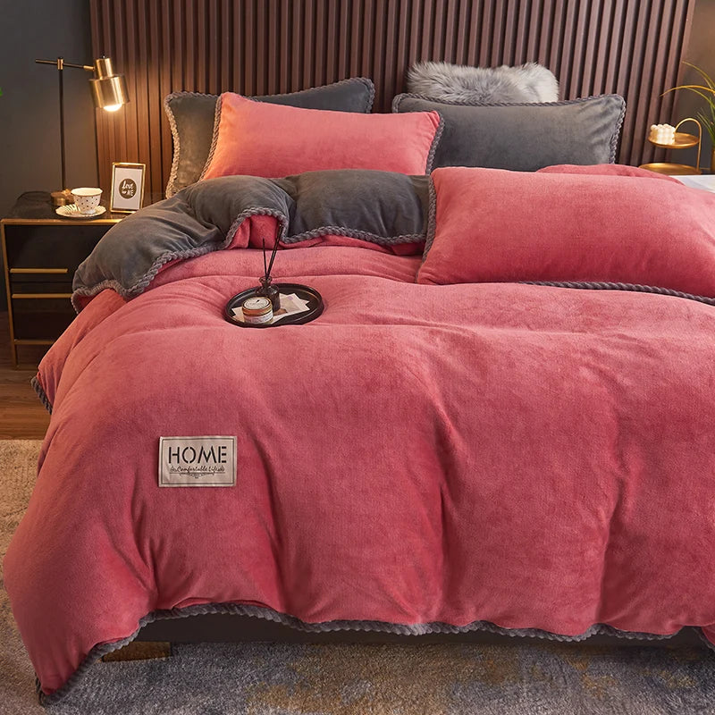 Luxurious Velvet Fleece Duvet Cover Set - PlushHaven-Light Pink-1.5m Bed-State of Style