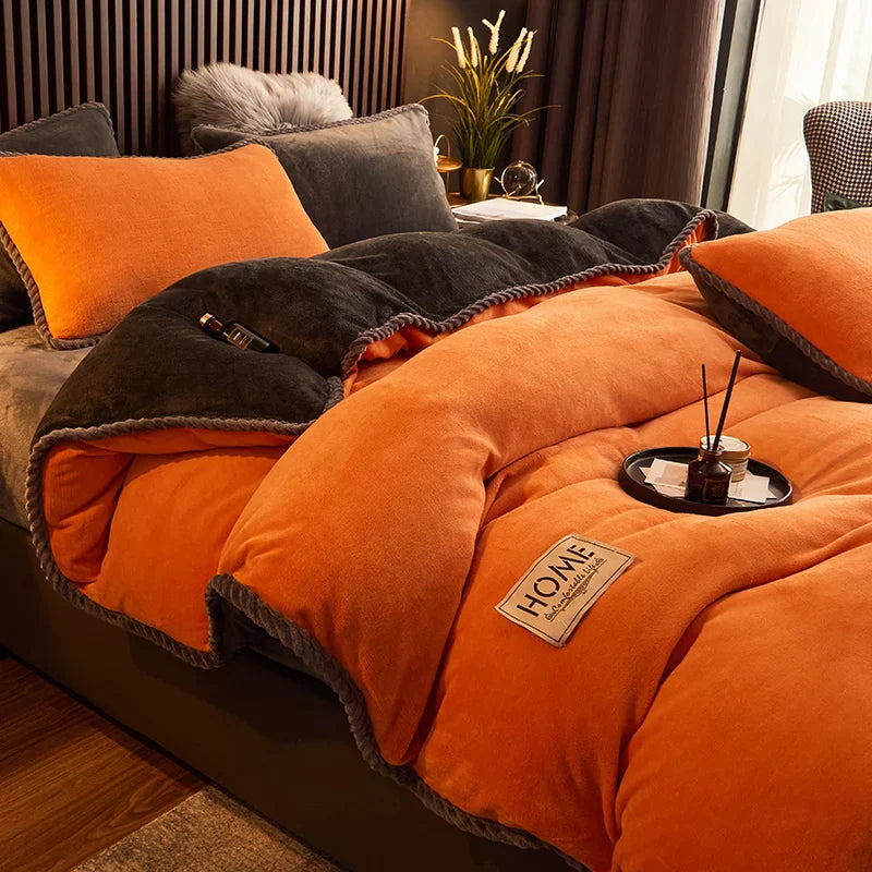 Luxurious Velvet Fleece Duvet Cover Set - PlushHaven-Orange-1.5m Bed-State of Style