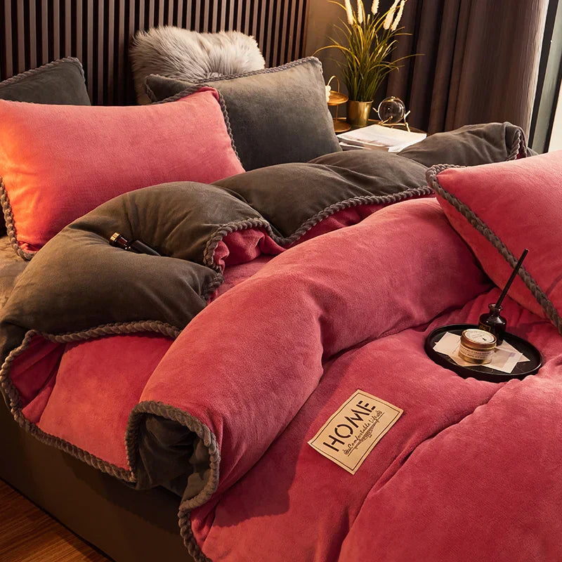 Luxurious Velvet Fleece Duvet Cover Set - PlushHaven-Red-1.5m Bed-State of Style