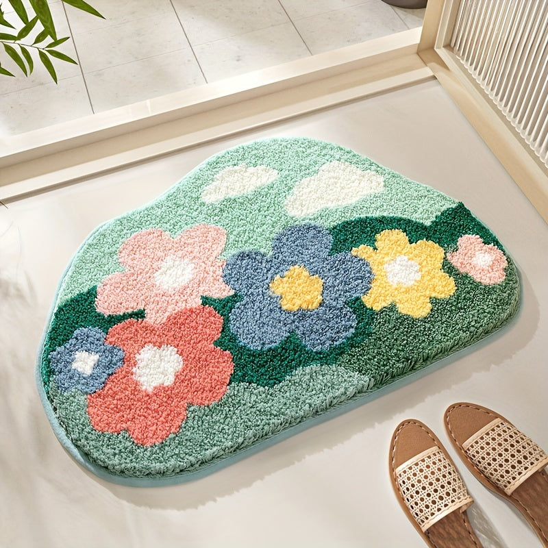 Luxury Bath Mat with Floral Pattern, Extra Soft and Absorbent - Florina-Happy Flower Forest-45x70CM-State of Style