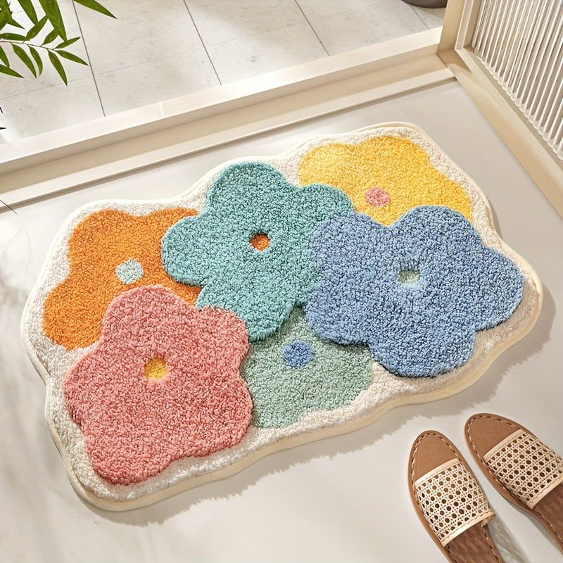 Luxury Bath Mat with Floral Pattern, Extra Soft and Absorbent - Florina-Happy Flower Forest-45x70CM-State of Style