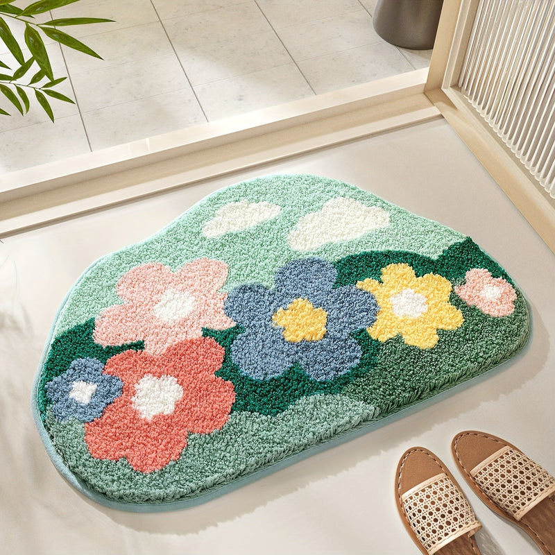 Luxury Bath Mat with Floral Pattern, Extra Soft and Absorbent - Florina-Spring Field Flowers-45x70CM-State of Style