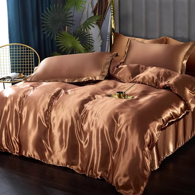 Luxury Bedding Set - SilkEssence-Light brown-90 x 200.00 cm-State of Style