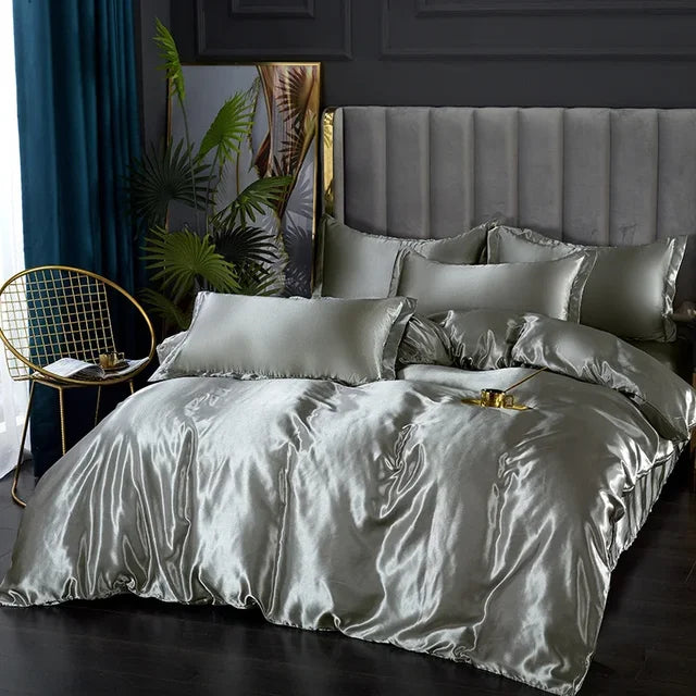 Luxury Bedding Set - SilkEssence-Silver grey-90 x 200.00 cm-State of Style