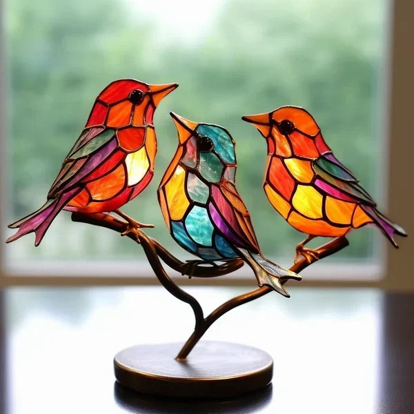 Luxury Bird Figurines in Coloured Glass - EleganBird-3 Birds (Type1)-State of Style