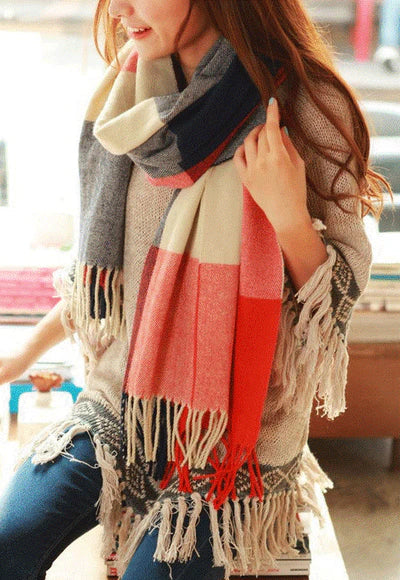 Luxury Cashmere Ladies Scarf - Marlowe-Red Blue-State of Style