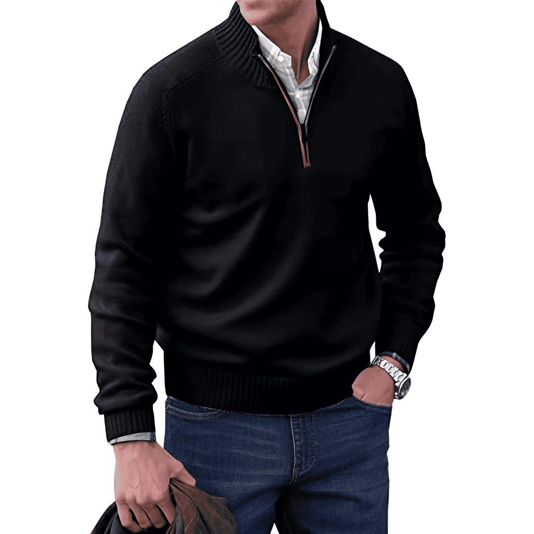 Luxury Cashmere Men's Sweater with Zip - Lucas-Black-XS-State of Style