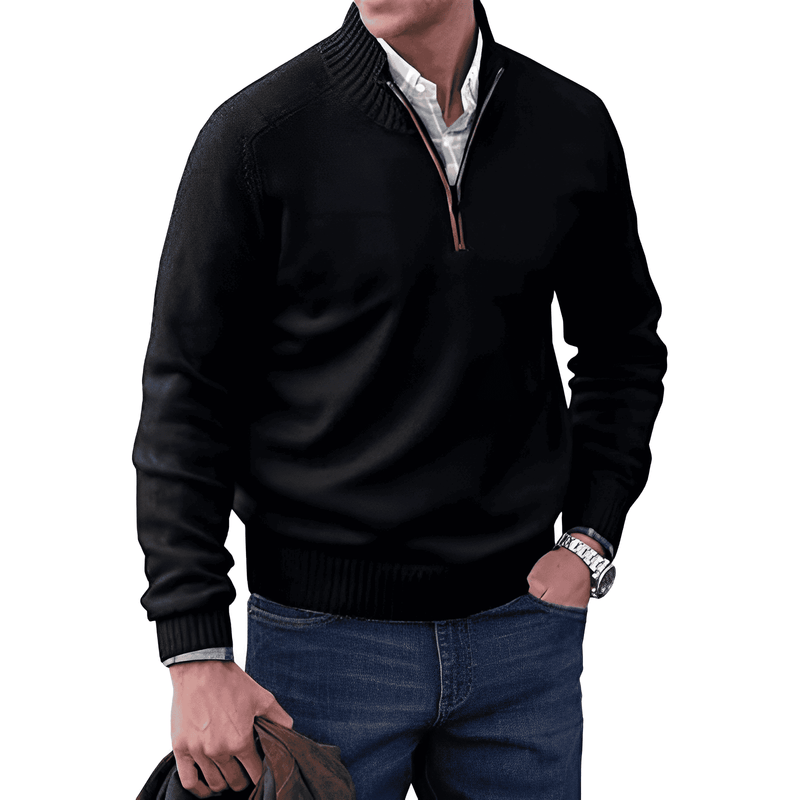 Luxury Cashmere Men's Sweater with Zip - Lucas-Black-XS-State of Style