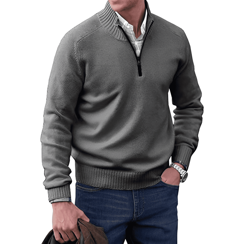 Luxury Cashmere Men's Sweater with Zip - Lucas-Dark Grey-XS-State of Style