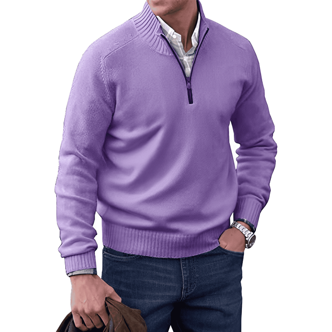 Luxury Cashmere Men's Sweater with Zip - Lucas-Purple-XS-State of Style