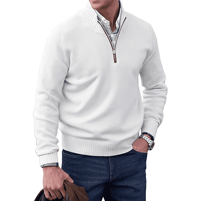 Luxury Cashmere Men's Sweater with Zip - Lucas-White-XS-State of Style