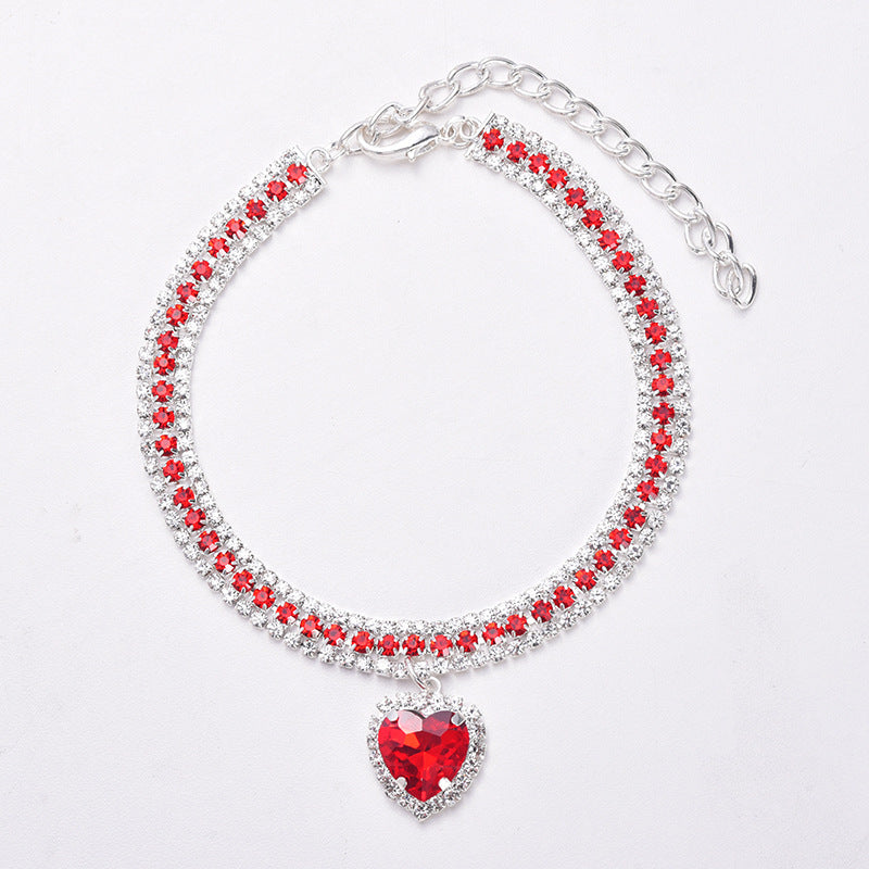 Luxury Cat | Luxury Crystal Cat Collar Heart Gemstone Pendant Reflective-Red-S (20-25cm)-State of Style
