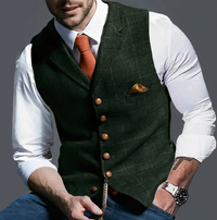 Luxury Checked Men's Gilet - Edward-Dark Green-S-State of Style