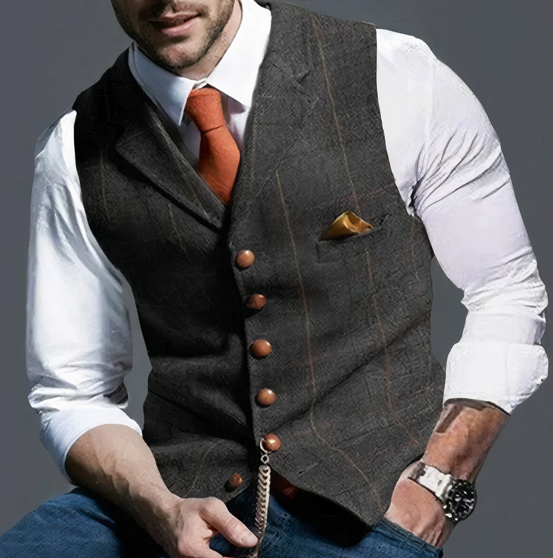 Luxury Checked Men's Gilet - Edward-Dark Grey-S-State of Style