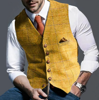 Luxury Checked Men's Gilet - Edward-Yellow-S-State of Style