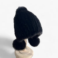 Luxury Fur Hat by Wezel with Fox Fur Pom Pom - Valeria-Black-Elastic Band-State of Style