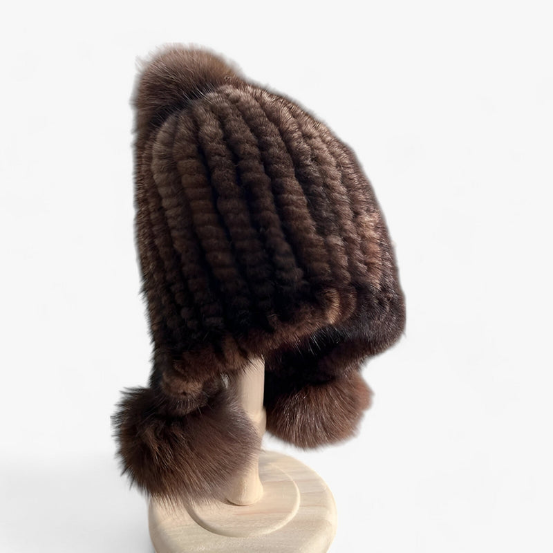 Luxury Fur Hat by Wezel with Fox Fur Pom Pom - Valeria-Chestnut Brown-Elastic Band-State of Style