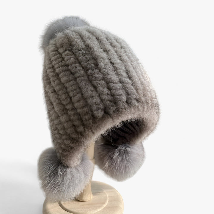 Luxury Fur Hat by Wezel with Fox Fur Pom Pom - Valeria-Grey 1-Elastic Band-State of Style