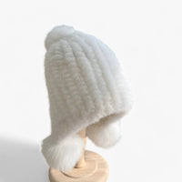 Luxury Fur Hat by Wezel with Fox Fur Pom Pom - Valeria-White-Elastic Band-State of Style