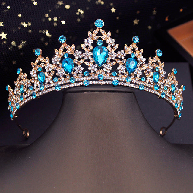 Luxury Gold Crystal Crown – Vintage-Style Regal Tiara-Baby Blue-State of Style