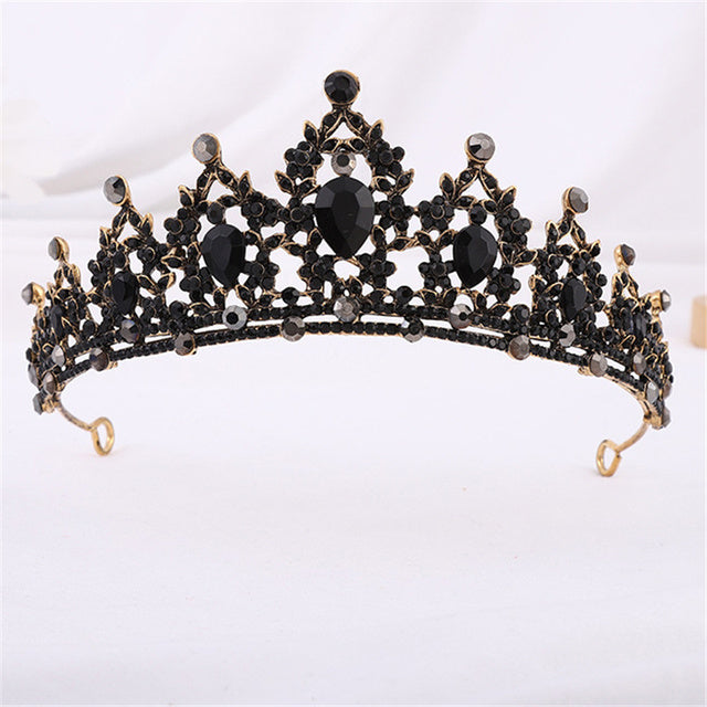 Luxury Gold Crystal Crown – Vintage-Style Regal Tiara-Black-State of Style